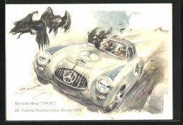 Künstler-AK III. Carrera Panamericana Mexico 1952, Mercedes-Benz 300 SL Rast Durch Eine Gruppe Vögel  - PKW
