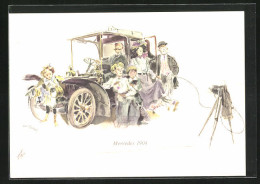 Künstler-AK Familie Lässt Sich 1904 Vor Ihrem Mercedes-Automobil Fotografieren  - PKW