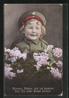 AK Kleiner Soldat Mit Blumen, Kinder Kriegspropaganda  - War 1914-18