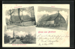 AK Breklum, Compastorat, Schule, Kirche Mit Dorfstrasse  - Autres & Non Classés
