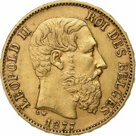 Belgique, Leopold II, 20 Francs, 20 Frank, 1877, Or, TTB, KM:37 - 20 Frank (gold)