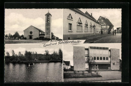 AK Schifferstadt, Flusspartie, Kirche, Rathaus  - Schifferstadt