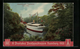 Künstler-AK Hamburg, 16. Deutsches Bundesschiessen 1909, Ozeandampfer Hammonia  - Hunting