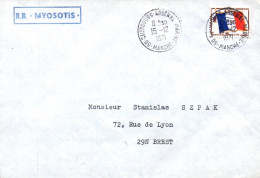 ENVELOPPE AVEC CACHET B.B. MYOSOTIS - CHERBOURG ARSENAL MARINE LE 15/12/1971 - TIMBRE FRANCHISE MILITAIRE - Seepost