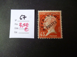 Timbre France Préoblitéré  Lavé N° 67 - 1893-1947