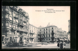 AK Wiesbaden, Kranzplatz Mit Hygiea-Gruppe, Hotel Schwarzer Bock Und Englischer Hof  - Wiesbaden