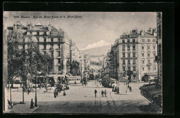 AK Genève, Rue Du Mont-Blanc Et Le Mont-Blanc, Strassenbahn  - Tram