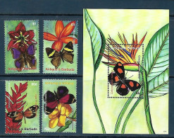 Antigua & Barbuda - 2007 - Butterflies And Flowers - Yv 3808/11 + Bf 636 - Farfalle