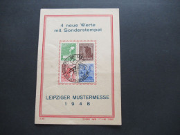 Kontrollrat Arbeiter MiF Sonderblatt 4 Neue Werte Mit Sonderstempel Leipziger Mustermesse 1948 - Brieven En Documenten