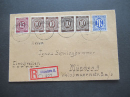 4.1946 Bizone Am Post Nr.9 MiF Mit Ziffer Einschreiben Ortsbrief Not R-Zettel Gestempelt München 9 Judaika / Ignaz - Storia Postale