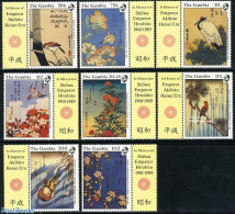 Gambia 1989 Death Of Hirohito, Japanese Art 8v, Mint NH, Nature - Birds - Parrots - Art - East Asian Art - Paintings - Gambie (...-1964)