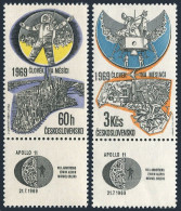 Czechoslovakia C75-C76/label, MNH. Mi 1888-1889. Man's 1st Landing Moon, 1969. - Poste Aérienne