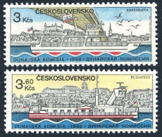 Czechoslovakia 2424-2425, MNH. European Danube Commission, 1982. Steamer, Bridge - Nuevos