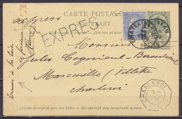 EP CP 5c Gris-vert (type N°56) + N°60 Càd CHATELINEAU /3 FEVR 1895 Pour MARCINELLE - Note Man. Facteur "trouvé à La Boît - Postkarten 1871-1909