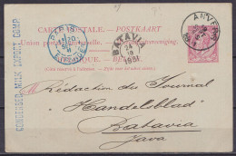 EP CP 10c Rose (type N°46) De DRESDEN (Saxe) Càd ANVERS /19 SEPT 1891 Pour BATAVIA Java - Càd PARIS/ETRANGER & Arrivée B - Briefkaarten 1871-1909