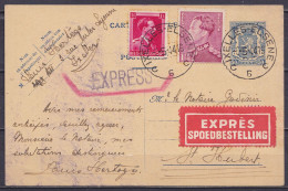 EP CP 50c Bleu (N°426) + N°429+528 Càd IXELLES-ELSENE 6/-8-5-1944 En Exprès Pour ST-HUBERT - Griffe "EXPRESS" & étiq. [E - Postkarten 1934-1951