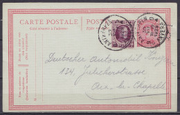 EP CP 10c Rouge (type N°138) Perforé + N°195 Càd ANTWERPEN 9/30 VII 1925/ ANVERS Pour Deutschee Automobil Konzern à AIX- - Cartes Postales 1909-1934