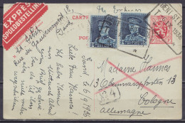 EP CP 1f Rouge Houyoux + 2x N°320 En Exprès Càd [GENT ST-PIETERS /-6 IX 1938] Pour COLOGNE Allemagne - Càpt Arrivée KÖLN - Cartes Postales 1934-1951