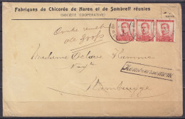 Env. "Fabrique De Chicorée De Haren Et De Sombreff" Contre-remboursement Affr. Bande 3x N°118 Càd BRUXELLES /8 I 1913 Po - 1912 Pellens