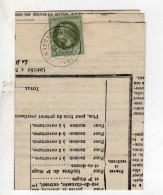 Document Avec Timbre 1C Vert Olive Bleuté Oblitération CHATEAU CHINON - 1849-1876: Periodo Classico