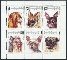 Bulgaria 3635-3640a Sheet,MNH.Mi 3929-3934 Klb. Dogs,1991.Japanese,Chihuahua,Pug - Nuovi