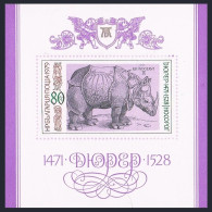 Bulgaria 2593, MNH. Michel 2788 Bl.92. Durer Engravings, 1979. Rhinoceros. - Unused Stamps