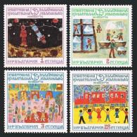 Bulgaria 2172-2176, MNH. Mi 2333-2336,Bl.48. Child's Drawings, 1974. Space,Birds - Unused Stamps