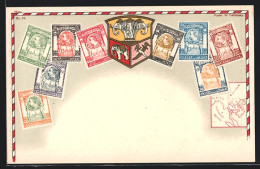 AK Briefmarken, Karte Und Wappen Von Siam  - Stamps (pictures)