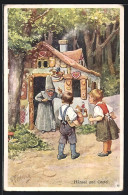 Künstler-AK Karl Feiertag: Hänsel Und Gretel, Motiv Aus Dem Märchen, Pfefferkuchenhaus  - Contes, Fables & Légendes