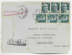 GANDON 2FRX6 DEVANT LETTRE EXPRES PARIS 10.12.1945 POUR JUAN LES PINS AU TARIF - 1945-54 Marianne (Gandon)