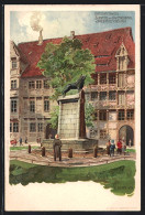 Künstler-AK Braunschweig, Burgplatz Mit Löwendenkmal  - Braunschweig