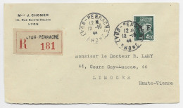 PETAIN 4FR50 RF LIBERATION DE LYON LETTRE REC LYON PERRACHE 12.10.1944 RHONE AU TARIF - Befreiung