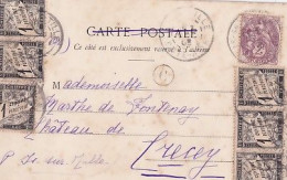 6 TIMBRES TAXE 1 CTS  + BOITE RURALE  C    SUR CARTE POSTALE     LE CHATEAU DE LUX  21 - Oblitérés