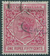 Ceylon 1899 SG263 1r.50 Rose QV FU (amd) - Sri Lanka (Ceylan) (1948-...)