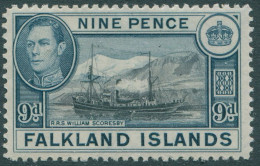 Falkland Islands 1938 SG157 9d Black And Blue RRS William Scoresby KGVI MNH - Falkland