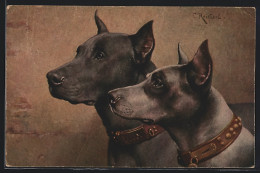 Künstler-AK Carl Reichert: Zwei Hunde Im Portrait Gemalt  - Dogs