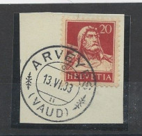 HELVETIA SUISSE 20C ARVEY 13.VI 33 VAUD  FRAGMENT - Covers & Documents