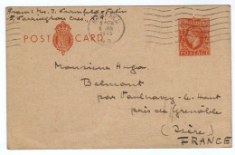 Großbritannien, 1945, Postkarte Mit Eingedr. Frankatur Nach Frankreich (10117W) - Lettres & Documents