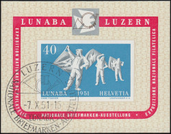 Schweiz Block 14 Ausstellung LUNABA 1951: Passender SSt LUZERN Posthorn 7.10.51 - Other & Unclassified