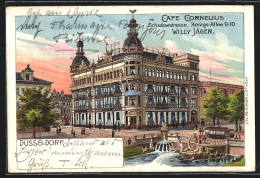 Lithographie Düsseldorf, Cafe Cornelius W. Jäger In Der Schadowstrasse / Königsallee 9-10, Mit Bootspartie  - Duesseldorf