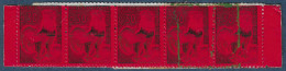 Coq DECARIS N°1331A 30c Bande De 5 Rouge Absent Spectaculaire Raccord De Feuille Rouge Au Scotch Plastique Signé CALVES - 1962-1965 Coq De Decaris