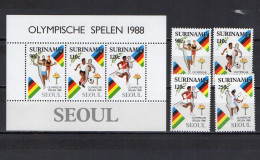 Suriname 1988 Olympic Games Seoul, Football Soccer, Athletics, Tennis Set Of 4 + S/s MNH - Verano 1988: Seúl