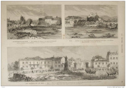 Les Inondations Du Midi - Bagnères De Bigorre, Les Ravages De L'Adour - Agen - Foix - Page Original 1875 - Historical Documents