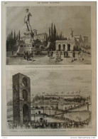 La Place Michel-Ange Et Le Monument élevé En Son Honneur - Michelangelo - Page Original 1875 - Documenti Storici