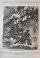 Un Sinistre En Mer - Scène Du L'incendie Du Vapeur Danois L.J.BAYER Entre Lubeck Et Copenhague - Page Original 1875 - Historical Documents