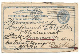 USA  Reply PSC Card C.2 Blue (Question Part) Used Pittsburg 7jul1922 To Germany Hannover - 1901-20