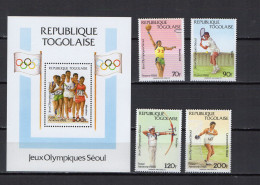 Togo 1988 Olympic Games Seoul, Tennis, Athletics, Basketball, Archery Set Of 4 + S/s MNH - Sommer 1988: Seoul