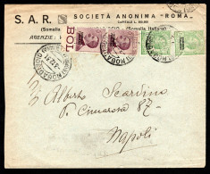 SOMALIA ITALIANA, BUSTA 1931, SASS. 93+95, MOGADISCIO X NAPOLI - Somalie