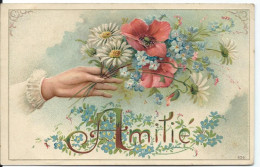 Carte Gauffrée  Fleurs Amitiés - Altri & Non Classificati