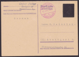 Stuttgart: DR P302, O, überdruckte Doppelkarte, Roter K2 "Gebühr Bezahlt, 10 Pfg", 12.3.46, Kein Text - Covers & Documents